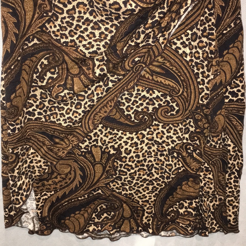 Joseph Ribkoff Brown Paisley And Leaopard Print V-Neck 3/4 sleeve Dress | 6 - Picture 3 of 8